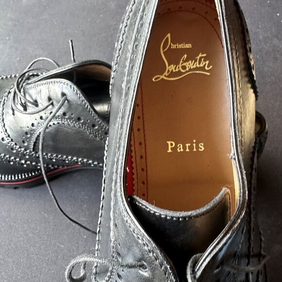 Black Christian Louboutin College Wingtip Brogue Leather Derby Shoes - Picture 6 of 8